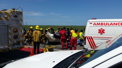 Rescue workers at the accident at the Fort Pearson intersection. Photo: IPSS Medical Rescue