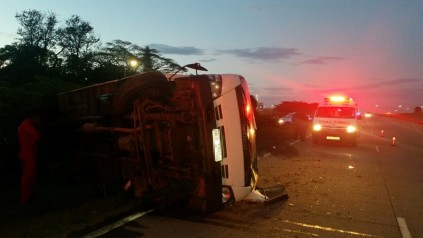 The truck overturned on the N2. Photo: IPSS Medical Rescue