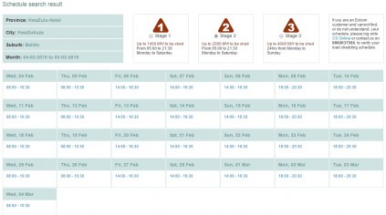 Stage 2 load shedding schedule for Ballito. Click on the image for a larger view.