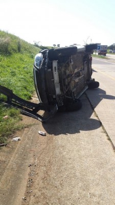 The bakkie overturned after colliding with a truck. Photo: Specialised Rescue Unit