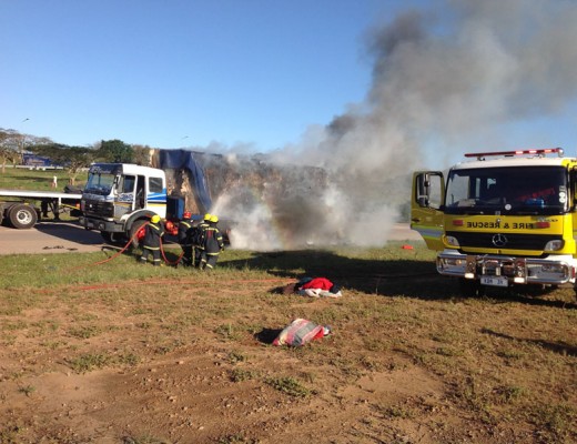 The truck caught alight on the N2 close to Ballito. 