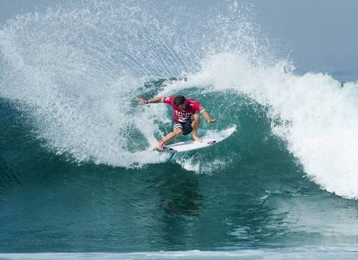 Alejo Muniz (BRA) throws a sheet of spray on his way to victory in the Ballito Pro held in pristine conditions at Surfer’s Beach in KwaDukuza on Sunday Photo: WSL / Ballito Pro / Cestari