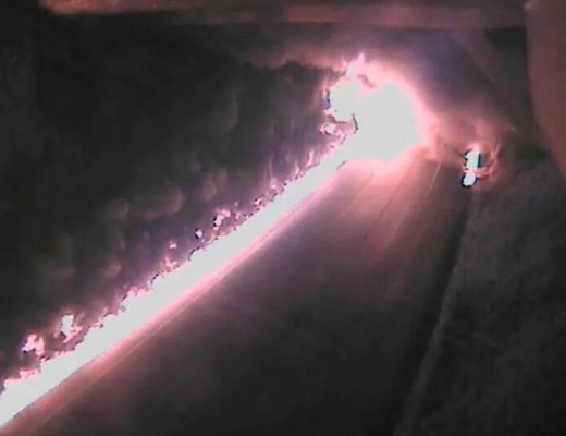 The traffic camera shows the fire spreading along the highway at around 4.30am.