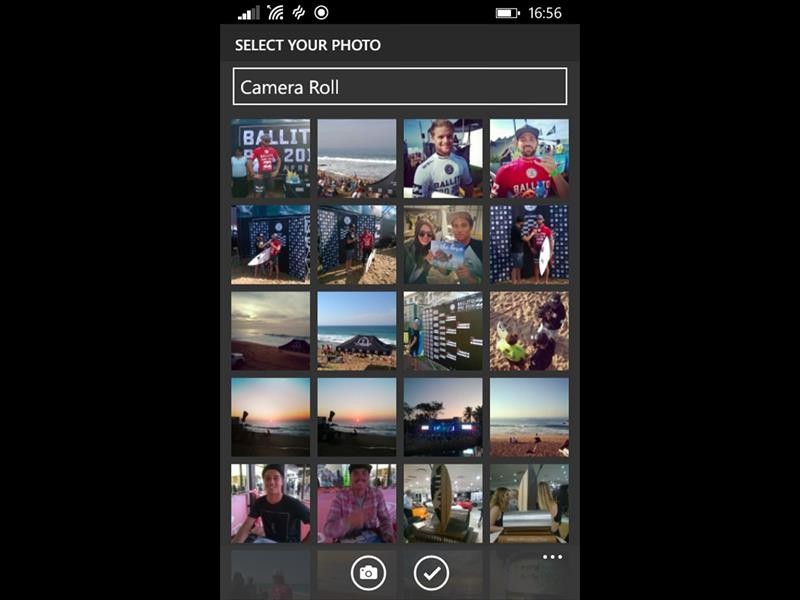 To post a photo onto your Instagram account, select the camera button in your Instagram app, choose a photo from your photo albums or take a new picture with your camera.