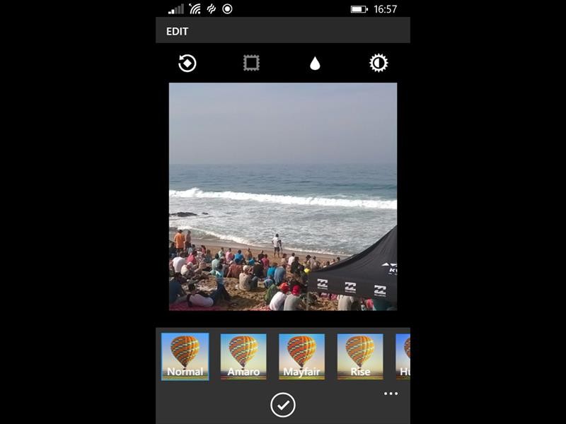 You can now choose a filter for your photo that will change its colour and appearance, you can increase the brightness, add a frame or make an area of the photo appear out of focus.