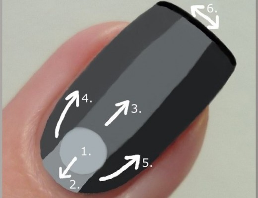 Start towards the bottom middle of your nail and then work your way down, up and to the sides. 