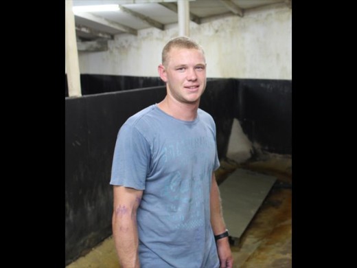 James Oldacre in one of the nursery pens at his farm near Shakaskraal.