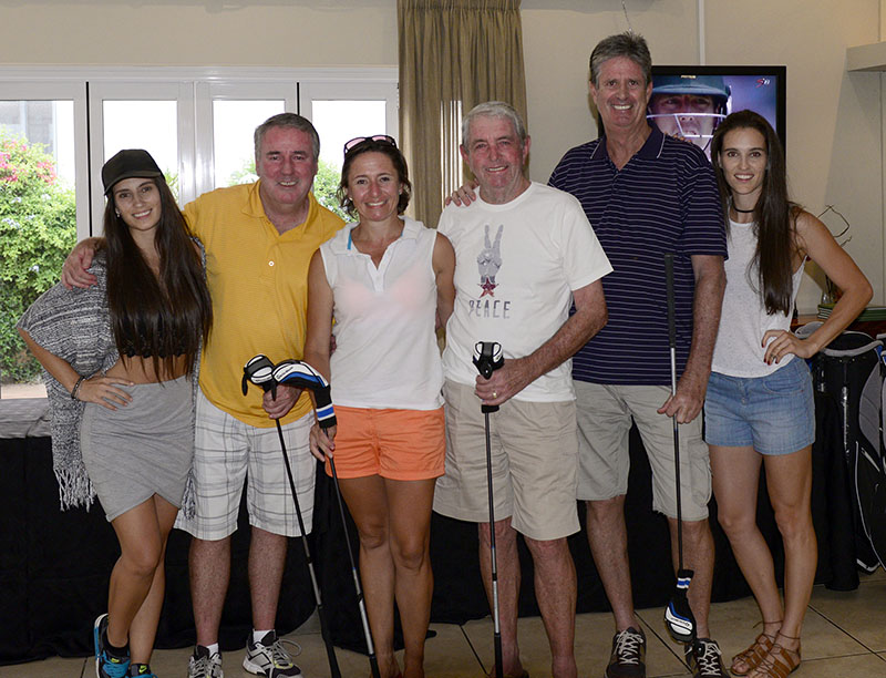 The North Coast Courier team with their second prize Taylor Made rescue clubs: Nick Moynihan, Jacqui Herbst, Vaughan McDonnell and Bruce Stephenson with Simone and Dominique Mann.