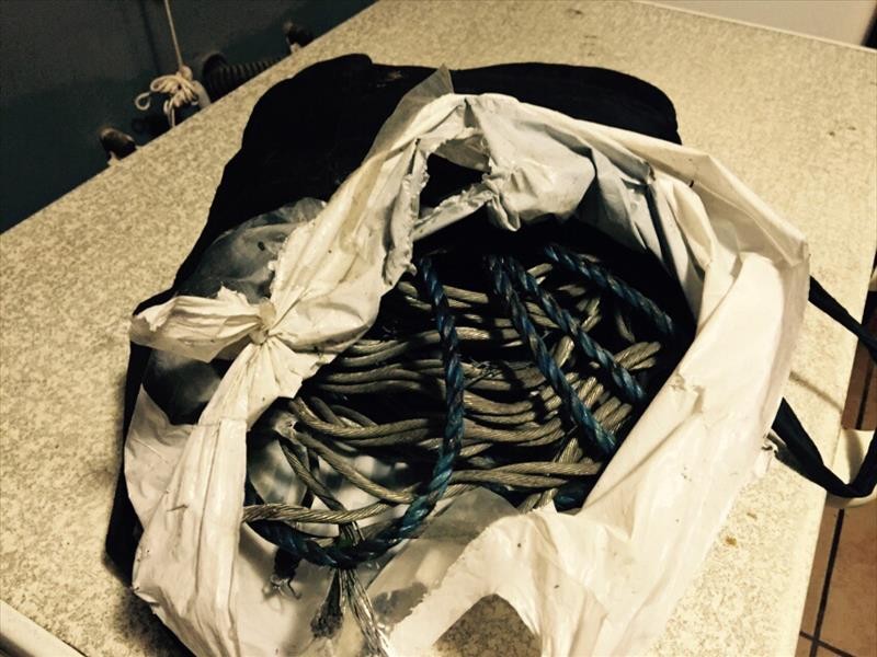 One of the bags carried by poachers, containing with about 30 snares.