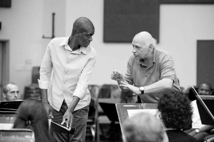 Choral conductor, Khulekani Khumalo, takes guidance from Maestro Wolfram Christ during the KZNPO conducting master-class. Photo: Val Adamson.