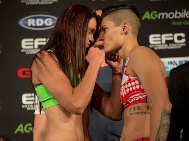 Lino looking dangerous at the pre-event face-off on Friday.