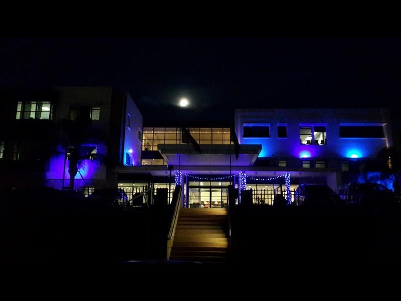 LEFT: Netcare Alberlito Hospital is lit up in blue for autism.