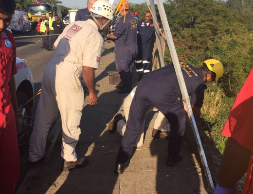 Advanced lifting systems being set up in order for rescuers to reach the vehicle below. Photo: IPSS Medical Rescue.
