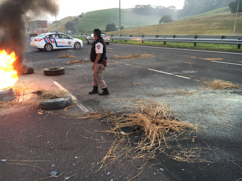 Debris from the protest is being cleaned up.