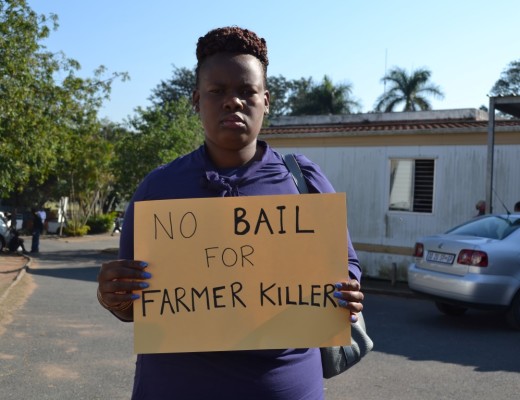 Umhlali SAPS PRO, Nomthy Tusi protesting against the farm attack suspects' bail.