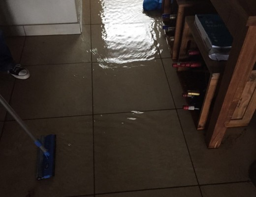 Every room in the flat was flooded in the smelly water. 