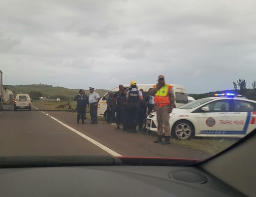A heavy police presence on the N2 once the protestors were removed.