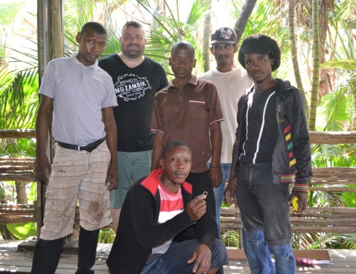 Brett Michielim of Mozambik and the team from North Coast Sun Decks who found a wedding ring missing for more than five years beneath the wooden deck of Mo-Zam-Bik.