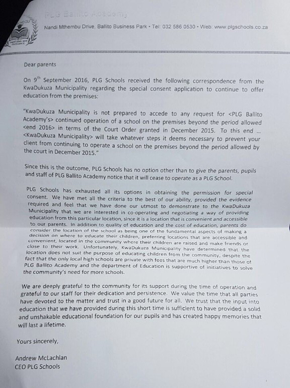 PLG letter