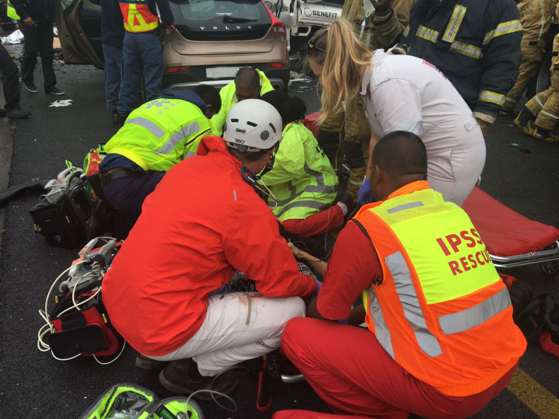  Paramedics treated two critically injured patients who will be taken to hospital. Photo: IPSS Medical Rescue 
