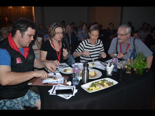 The panel of judges tasting some of Dave Hoehler and Brett Michielin's culinary masterpieces during the cook-off in Umhlali.Owen Lloyd (head chef at Old Town Italy in Umhlanga), Corinne Austin (local foodie and food blogger), Althea da Silva (local chef - and honourary 'Simon Cowell'), and Hugh Hodge - who was the surprise judge picked out of the audience.
