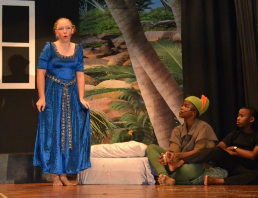 Wendy serenades Peter Pan (and his shadow) during Darnall Primary's concert.