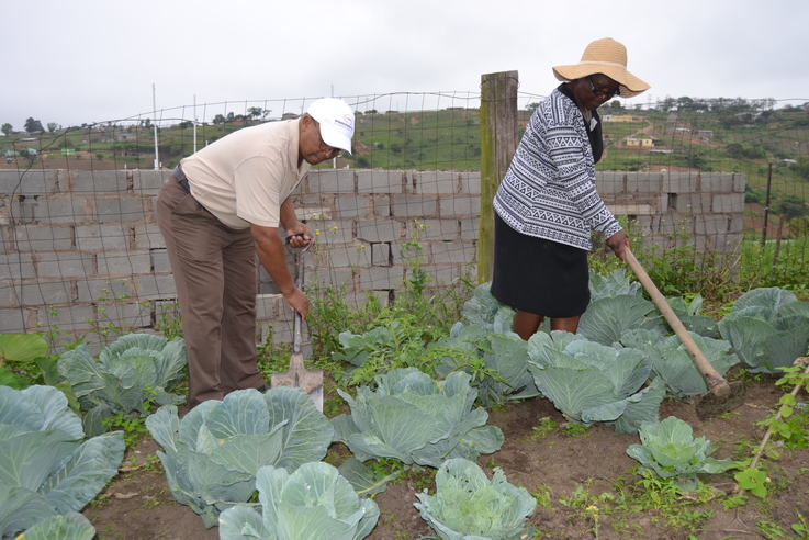 Taking care of their home garden Bafana Ntuli and Nosipho Phiri.
