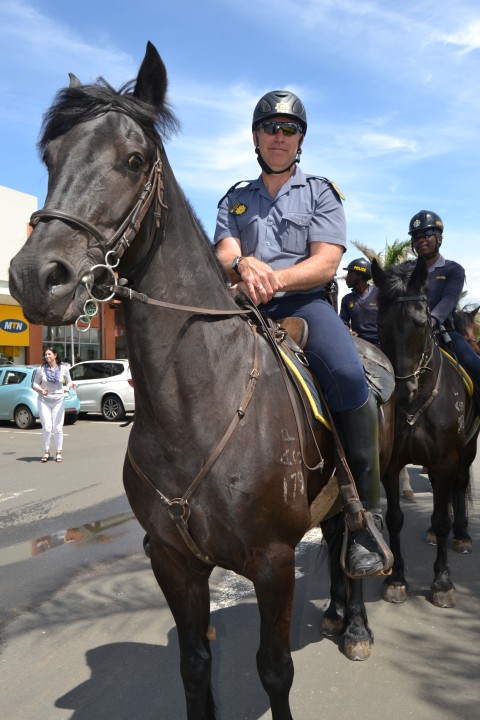 Warrant officer Kallie Nelson and sergeant Thulani Gasa patrolling at the Ballito lifestyle Centre.