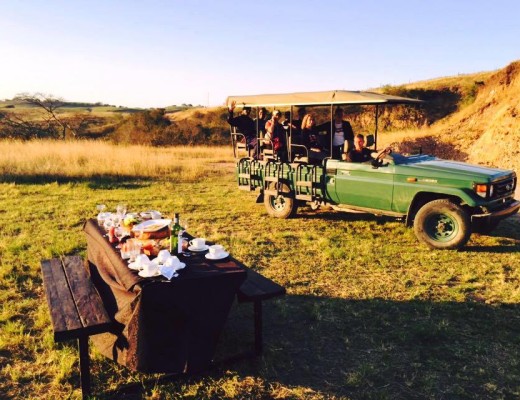 Enjoy delicious canapes and sip on your drink while the sun sets over the picturesque game farm. Photo: Rain Farm Game and Lodge