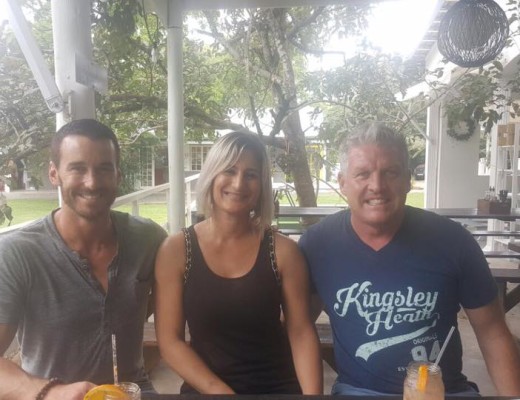 Graeme Richards, Brigitte Pousson and her partner in life and business, George Johnston after a fun day with the Expresso team. 