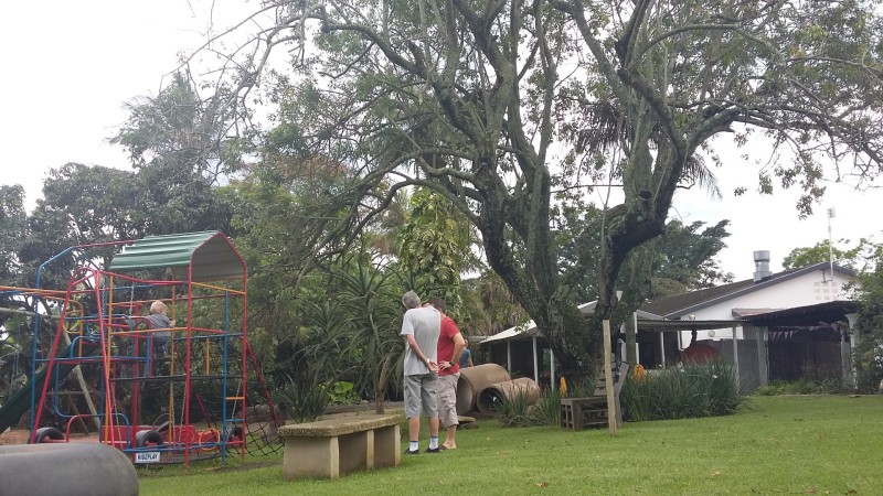 Exploring the pretty play area at Burnedale.