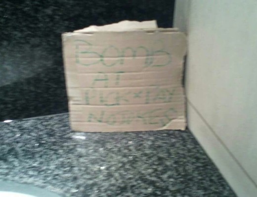 The note found in the bathroom read the following: Bomb at Pick n Pay no jokes.