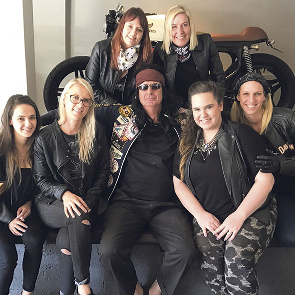 Our office Christmas party was a hoot as always, organised by wacky Jenna with the theme Bikers & Babes. So here for your delight are Bruce’s Bevy of Biker Babes (The Get It mag team, from left) Kim Pascoal, Jenna Hight, Leah Shone, Shana Devitt, Monique de Villiers and Justine Douglas. I thought it was a cool photo of me, but Ian Coates says I look like Muammar Gaddafi! Chrissie Wells said no, Ozzie Osbourne!