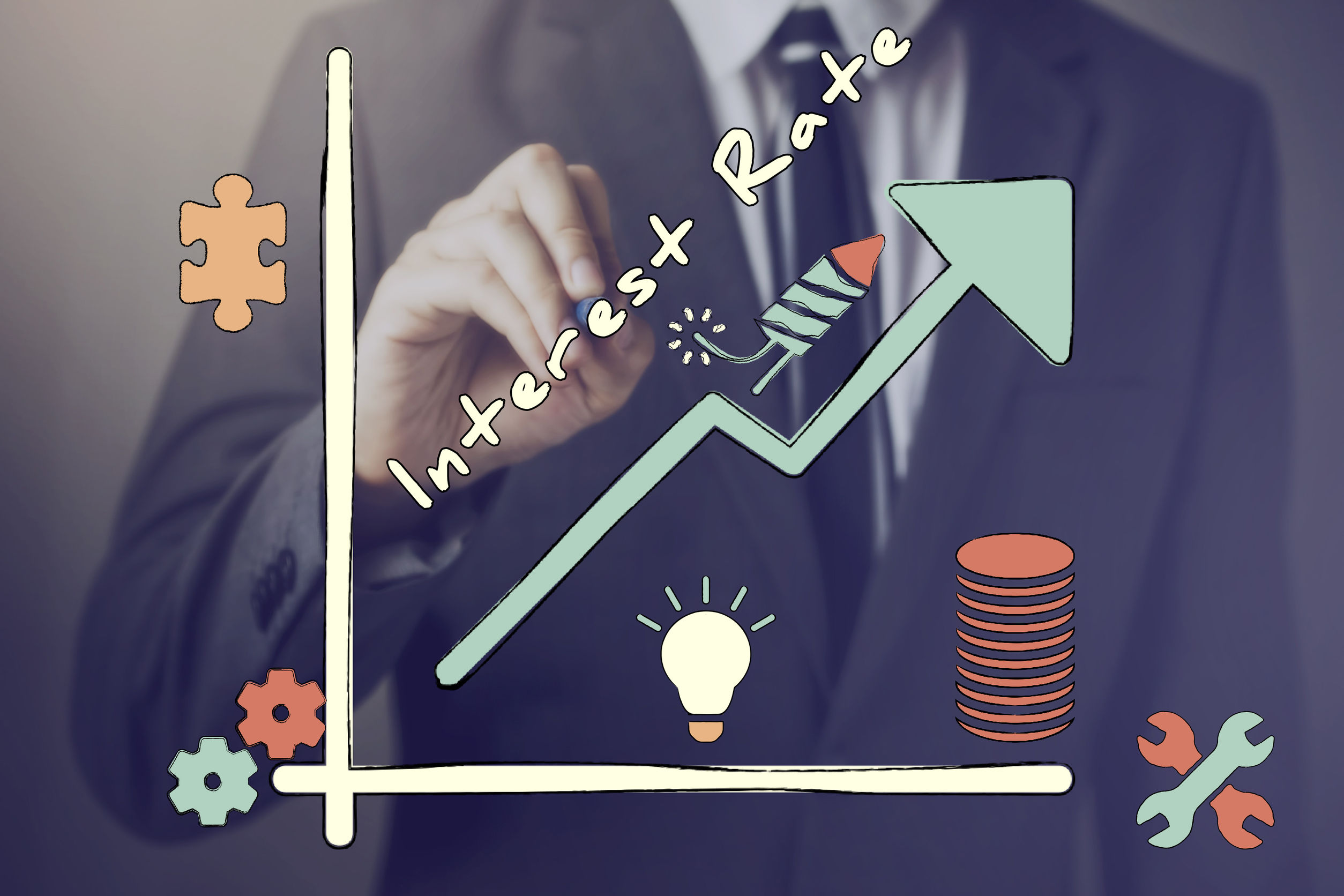 60101273 - businessman drawing increasing diagram of interest rate