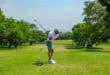 Nashlin Naidoo takes aim at the green.