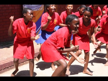 Pupils of Tshimollo Primary School entertaining guests during the farewell party.
