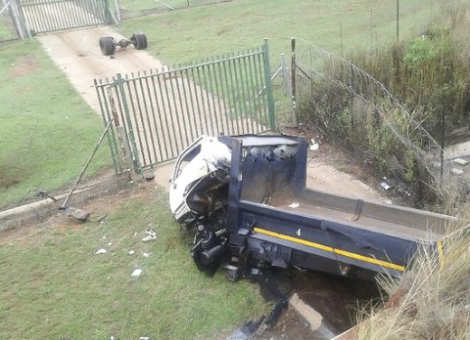 The delivery vehicle that came to a standstill down an embankment.