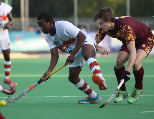 Onke Letuka (Tuks) on the attack and trying to keep the ball from the Maties defender, Alex Steward. Photo: Thys Lombard/SASPA