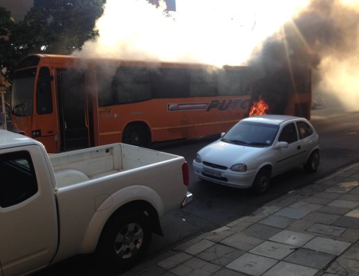 Putco bus burning on Stanza Bopape and Hamilton Streets in Pretoria. Photos: ER24
