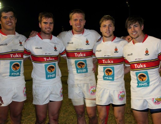 Tukkies se puntemakers in die halfeindstryd was, van links, Willie Engelbrecht, Riaan Britz, Marius Oosthuizen, Jaco Snyman en WJ Strydom. Foto: Johanna de Vos