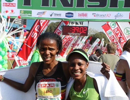 The winner, Rutendo Nyahora (right) with Lebo Phalula shortly after the race. Photo: Koos Venter