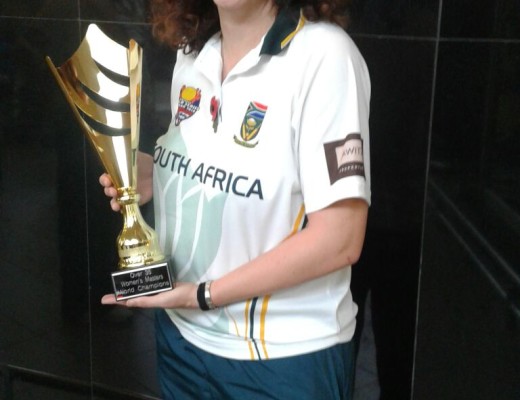 Talita Wiegand Centurion, captain of South Africa's women masters indoor cricket team with the World Cup that she and her team won recently in England. Photo: Supplied