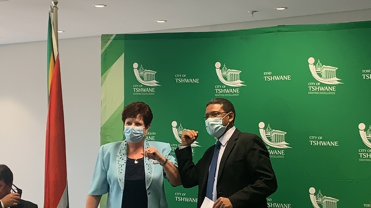 MMC for Health – Cllr Rina Marx (VF Plus), along with Tshwane mayor Randall Williams. Photo: Reitumetse Mahope