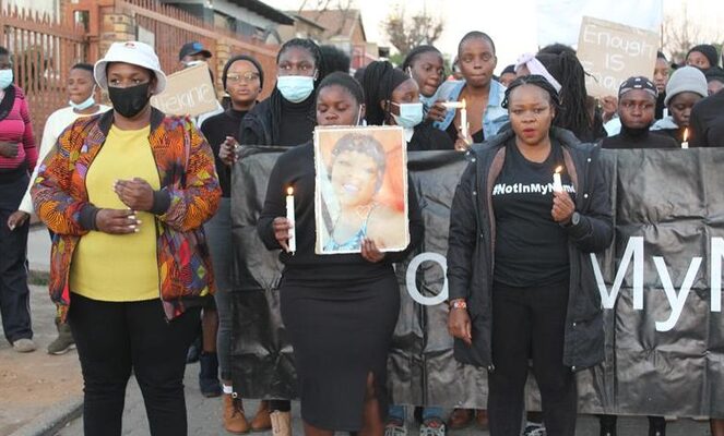 Community members peaceful march against Genderbase violence following the death of Sibongile (Smomoza) Mataboge’s.