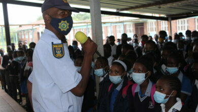 Warrant Officer Michael Ngetu addressing learners from J Kekana secondary school.
