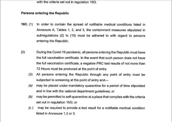 Proposed amended Covid-19 regulations : Vaccine certificate for gatherings and compulsory wearing of masks in public places