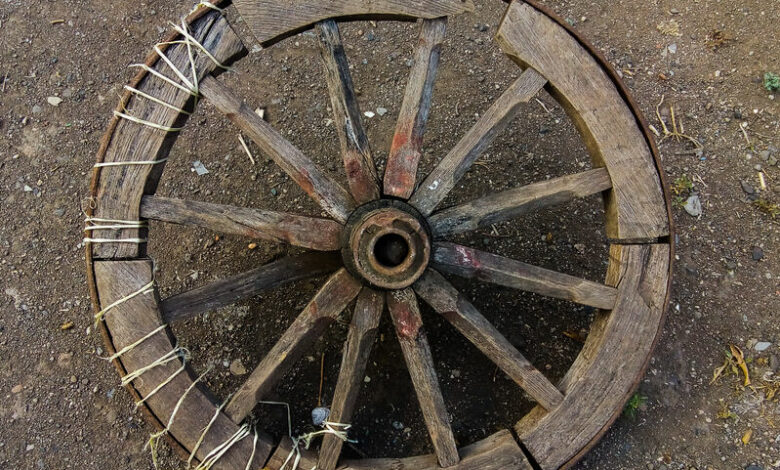 Indian traditional wheel of bullock cart.