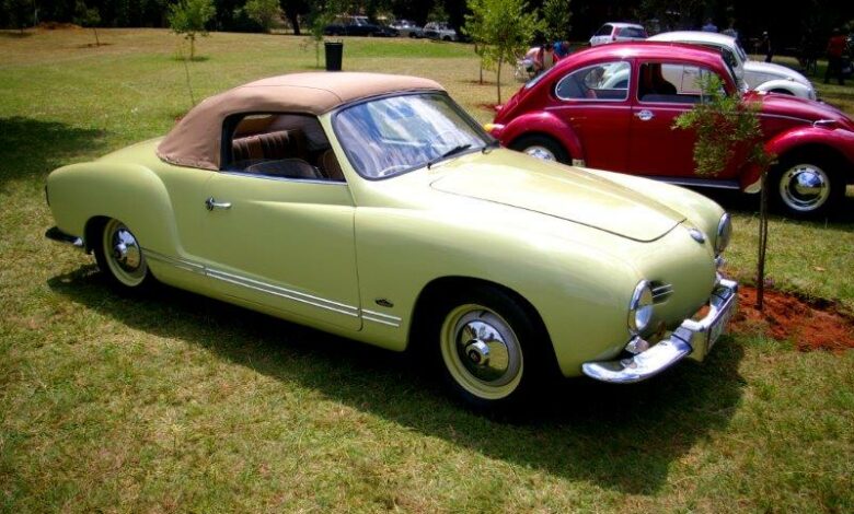 A 1958 Karmann Ghia cabriolet, a very rare low-light model.