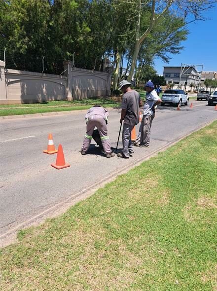 Residents, ward councillor and business patch potholes in Silverlakes Road
