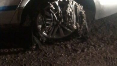 Another police vehicle targeted by highway spiking gang